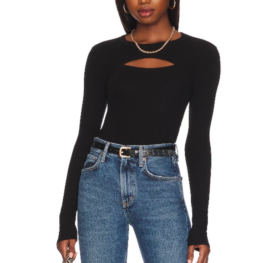 Enza Costa Black Silk Knit Cutout Crew Size XS